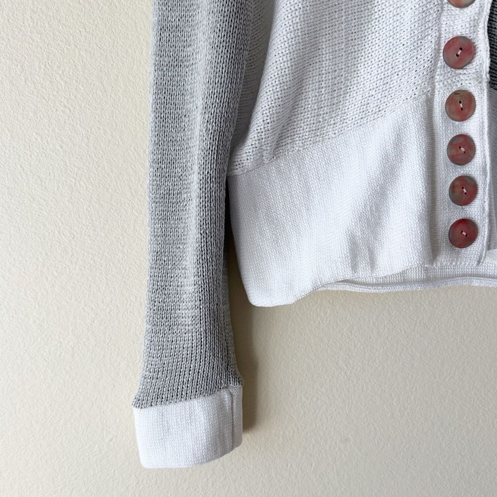 Eckhaus Latta 100% Cotton Asymmetric Colorblock Knit Cardigan Grey & White - Picture 8 of 14